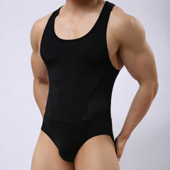 sexy gay man in black Gay Bodysuit and Singlet | Brave Person Mesh Bodysuits - Men's Singlets, Bodysuits, Leotard & Unitard - pridevoyageshop.com