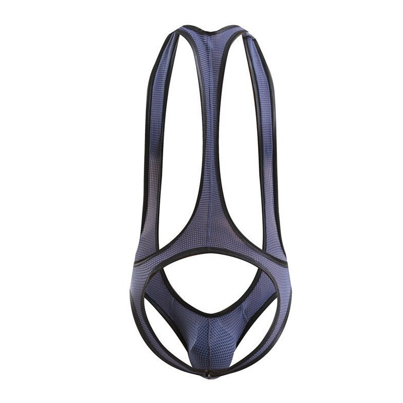 gray Gay Singlet and Bodysuit | Men's Pouch Mesh Jockstrap Singlet - Men's Singlets, Bodysuits, Leotard & Unitard - pridevoyageshop.com