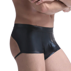sexy man in Kinky Backless PU Leather Boxers | Gay Underwear- pridevoyageshop.com - gay men’s underwear and swimwear