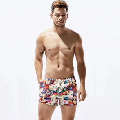 a hot gay man in red Postcard Grid Board Shorts - pridevoyageshop.com - gay men’s underwear and swimwear