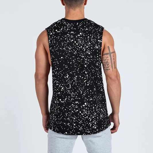 sexy gay man in black dot Gay Tops | Mens Workout Muscle Tank Top - pridevoyageshop.com - gay men’s gym tank tops, mesh tank tops and activewear