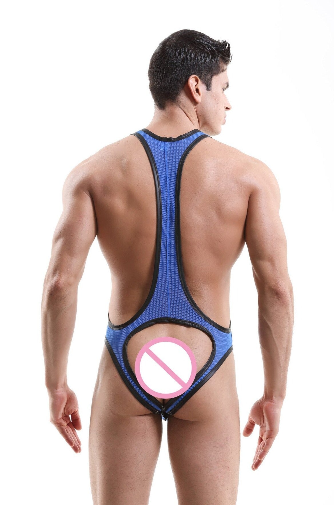 sexy gay man in blue Gay Singlet and Bodysuit | Men's Pouch Mesh Jockstrap Singlet - Men's Singlets, Bodysuits, Leotard & Unitard - pridevoyageshop.com