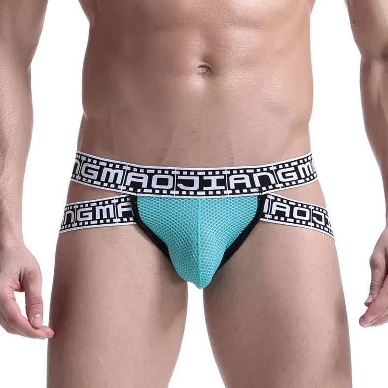 a hot gay man in sky blue Gay Men's Movie Strip Jockstrap - pridevoyageshop.com - gay men’s underwear and swimwear
