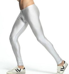 sexy gay man in silver Gay Leggings | Men's Bold Metallic Leggings - pridevoyageshop.com - gay men’s underwear and activewear