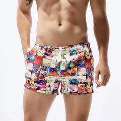 a hot gay man in red Postcard Grid Board Shorts - pridevoyageshop.com - gay men’s underwear and swimwear