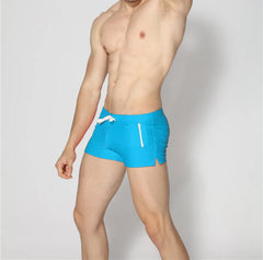 Solid Color Pocketed Swim Trunks