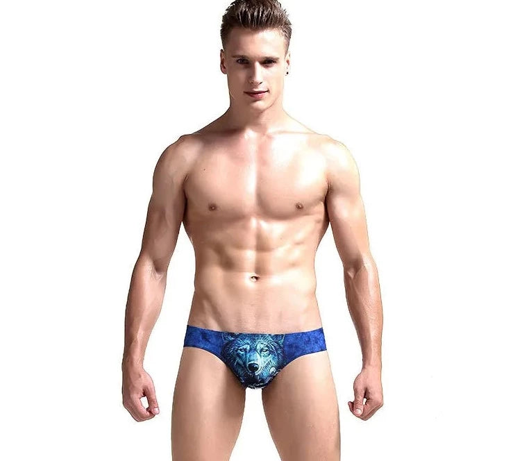 a hot man in Men's Wild Animal Print Bikini Briefs - pridevoyageshop.com - gay men’s underwear and swimwear