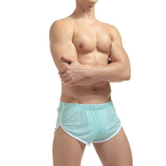 sexy gay man in sky blue Gay Shorts | Men's Mesh Running Shorts with Slits - Men's Activewear, gym short, sport shorts, running shorts- pridevoyageshop.com