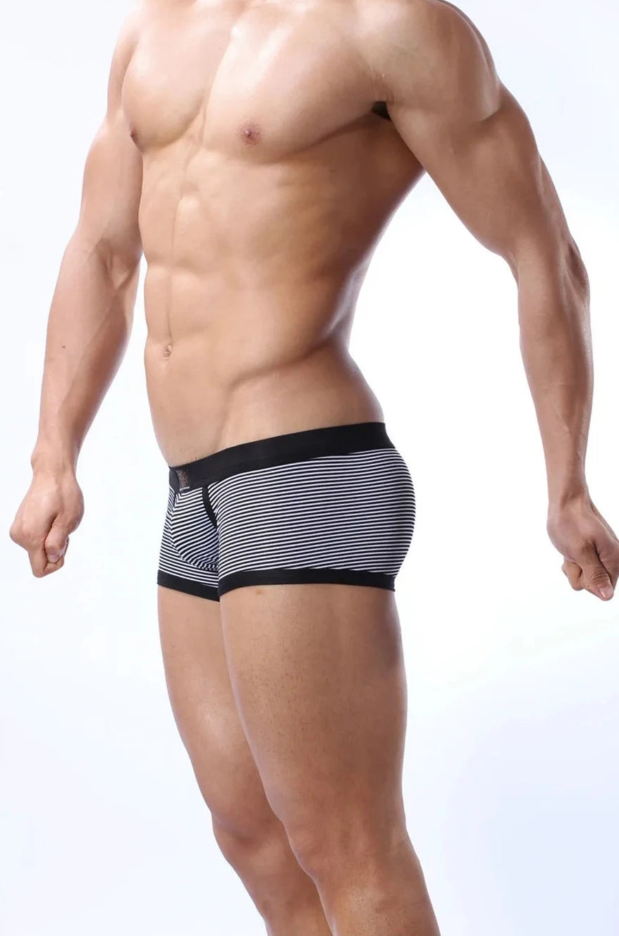 a sexy gay man in black Brave Person Thin Stripe Lycra Boxer Briefs - pridevoyageshop.com - gay men’s underwear and swimwear
