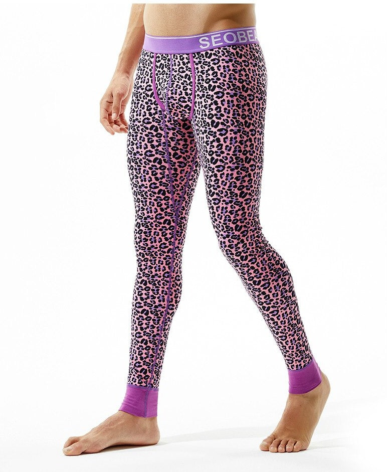 sexy gay man in pink Gay Leggings | Seobean Leopard Print Thermal Leggings - pridevoyageshop.com - gay men’s underwear and activewear