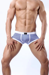 a sexy gay man in blue Brave Person Thin Stripe Lycra Boxer Briefs - pridevoyageshop.com - gay men’s underwear and swimwear