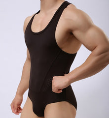sexy gay man in khaki Gay Bodysuit and Singlet | Brave Person Mesh Bodysuits - Men's Singlets, Bodysuits, Leotard & Unitard - pridevoyageshop.com
