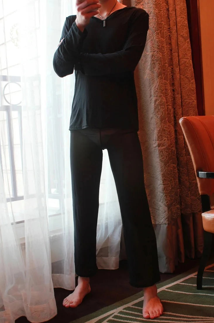 black Men's Sheer Pajamas Sleepwear with Hoodie - pridevoyageshop.com - gay men’s underwear and swimwear