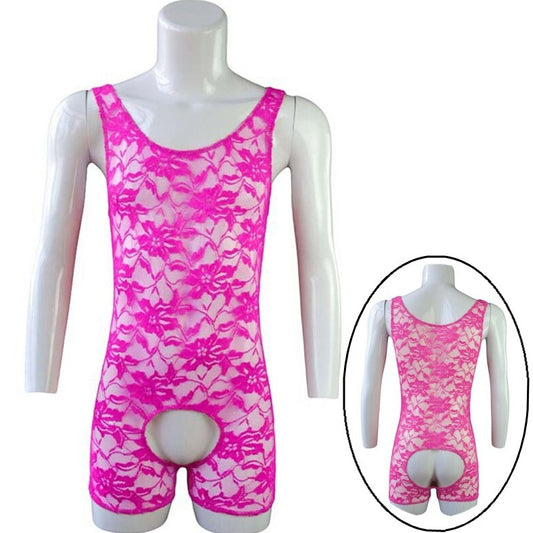 rose red Gay Singlet and Bodysuit | Men's Open Crotch Lace Singlet - Men's Singlets, Bodysuits, Leotard & Unitard - pridevoyageshop.com