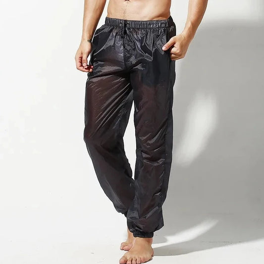 a handsome guy in Dark Gray Pants Men's Transparent Racing Stripe Sleeveless Hoodie + Pants - pridevoyageshop.com - gay men’s underwear and swimwear
