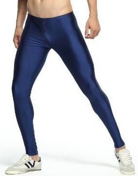 sexy gay man in dark blue Gay Leggings | Men's Bold Metallic Leggings - pridevoyageshop.com - gay men’s underwear and activewear