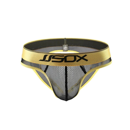 gold JJSox Mesh See Through Jock Brief - pridevoyageshop.com - gay men’s underwear and swimwear