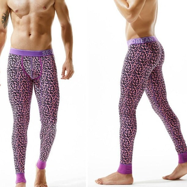 sexy gay man in pink Gay Leggings | Seobean Leopard Print Thermal Leggings - pridevoyageshop.com - gay men’s underwear and activewear