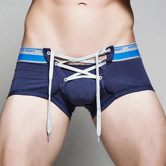 Dark blue SUPERBODY Athletic Laced Boxer Briefs - pridevoyageshop.com - gay men’s underwear and swimwear