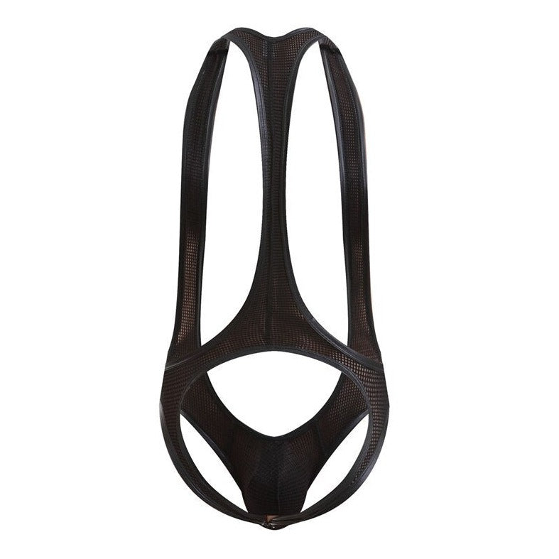 black Gay Singlet and Bodysuit | Men's Pouch Mesh Jockstrap Singlet - Men's Singlets, Bodysuits, Leotard & Unitard - pridevoyageshop.com
