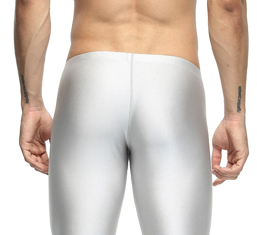 sexy gay man in silver Gay Leggings | Men's Bold Metallic Leggings - pridevoyageshop.com - gay men’s underwear and activewear