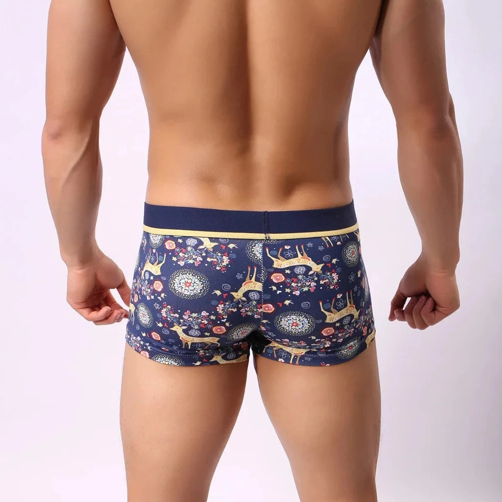 a hot gay man in navy blue Howeray Forest Print Boxer Briefs - pridevoyageshop.com - gay men’s underwear and swimwear