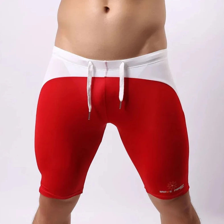 a hot gay man in red Brave Person Two Toned Knee High Gym Shorts - pridevoyageshop.com - gay men’s underwear and swimwear