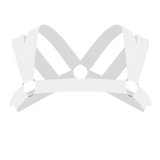 white Elastic Double Strap Shoulder Chest Harness | Gay Harness- pridevoyageshop.com - gay men’s harness, lingerie and fetish wear