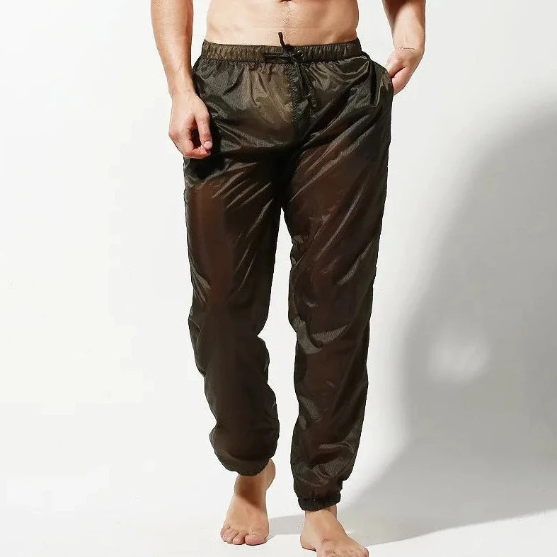 a handsome guy in Army Green Pants Men's Transparent Racing Stripe Sleeveless Hoodie + Pants - pridevoyageshop.com - gay men’s underwear and swimwear