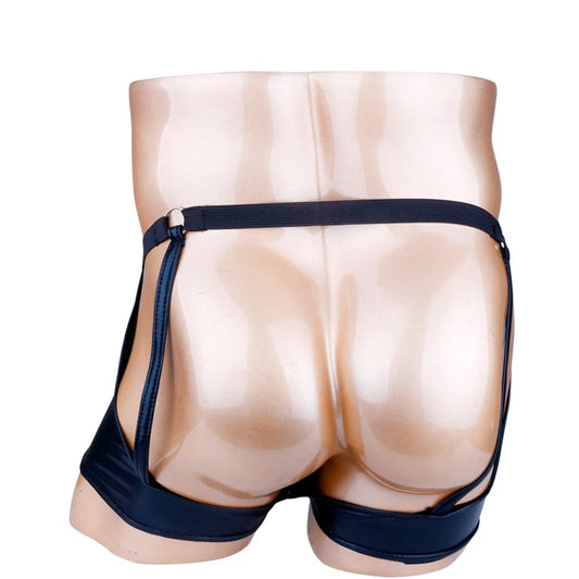 Men’s  PU Leather Fetish Cage Garter Bare Thong