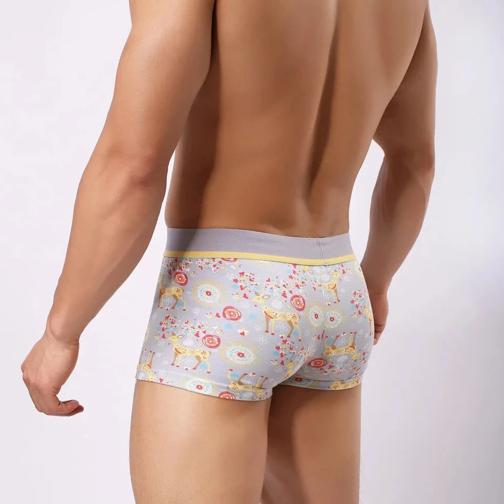 a hot gay man in gray Howeray Forest Print Boxer Briefs - pridevoyageshop.com - gay men’s underwear and swimwear