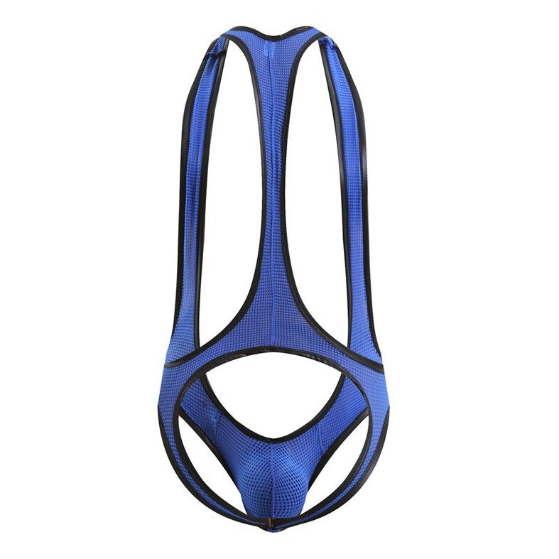 blue Gay Singlet and Bodysuit | Men's Pouch Mesh Jockstrap Singlet - Men's Singlets, Bodysuits, Leotard & Unitard - pridevoyageshop.com