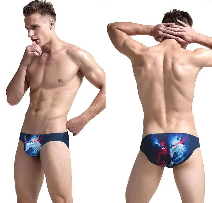 a hot man in Men's Wild Animal Print Bikini Briefs - pridevoyageshop.com - gay men’s underwear and swimwear