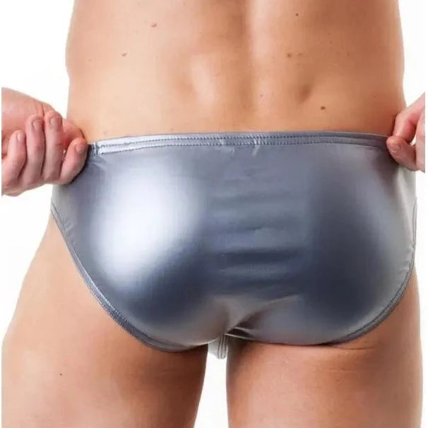 a hot gay man in silver Male Stripper's Shiny Briefs - pridevoyageshop.com - gay men’s underwear and swimwear