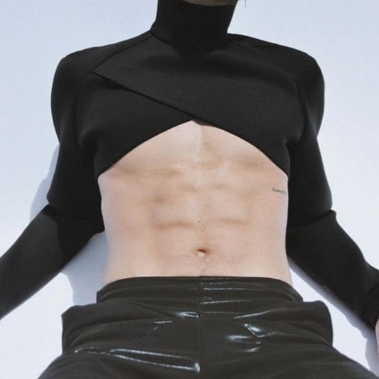hot guys in Gay Fashion Black Turtleneck Crop Top | Gay Crop Tops - pridevoyageshop.com - gay crop tops, gay casual clothes and gay clothes store