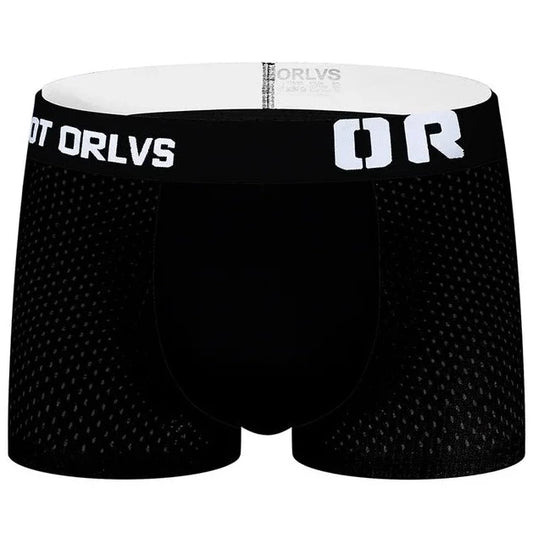 black ORLVS Men's Breathable Mesh Boxer Briefs - pridevoyageshop.com - gay men’s underwear and swimwear