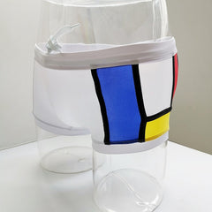 details of Gay Swimwear & Beachwear | Piet Mondrian Art Deco Swim Trunks - pridevoyageshop.com - gay men’s underwear and swimwear