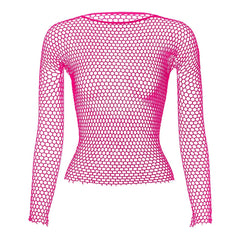 rose red Men's Long Sleeve Fishnet T-Shirt: Top Net Shirt for Men- pridevoyageshop.com - gay men’s harness, lingerie and fetish wear