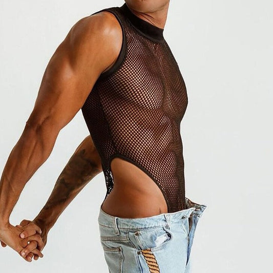sexy boy in Men's Black Mesh Bodysuit: Fishnet Bodysuit for Men | Leotard Men- pridevoyageshop.com - gay men’s harness, lingerie and fetish wear