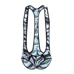 White Green Gay Bodysuit and Singlet | Men's Kinky Camo Wrestling Bodysuit - Men's Singlets, Bodysuits, Leotard & Unitard - pridevoyageshop.com
