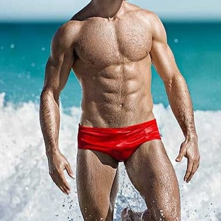 sexy gay man in red Gay Swimwear | Men's Bold Solid Swim Briefs- pridevoyageshop.com - gay men’s underwear and swimwear