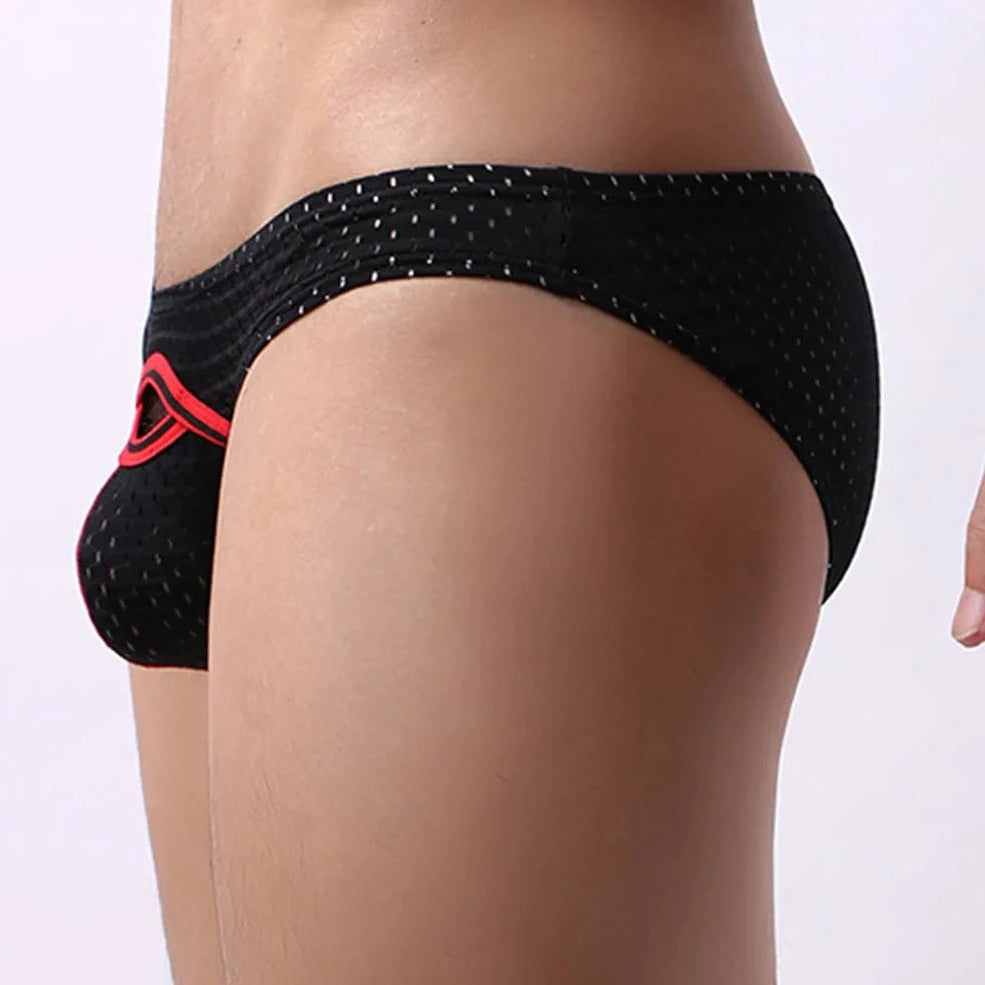 a sexy gay man in black Men's Hollow Mesh Briefs - pridevoyageshop.com - gay men’s underwear and swimwear
