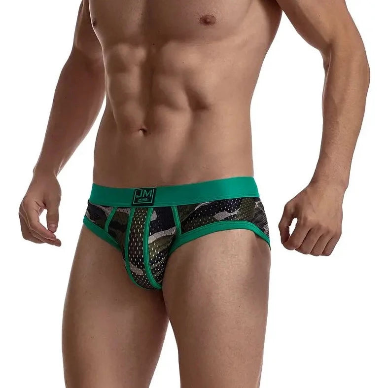 a hot gay man in green Jockmail Men's Mesh Camo Briefs - pridevoyageshop.com - gay men’s underwear and swimwear