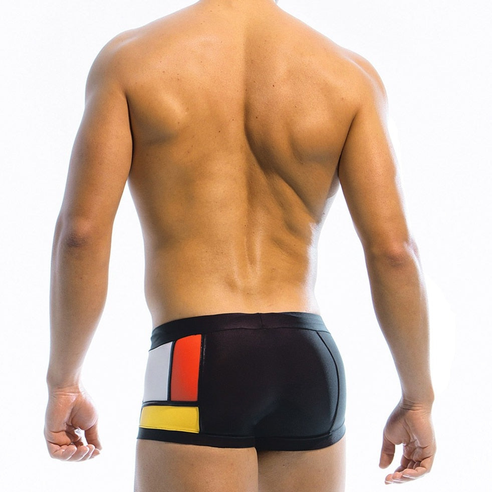 hot gay guys in black Gay Swimwear & Beachwear | Piet Mondrian Art Deco Swim Trunks - pridevoyageshop.com - gay men’s underwear and swimwear