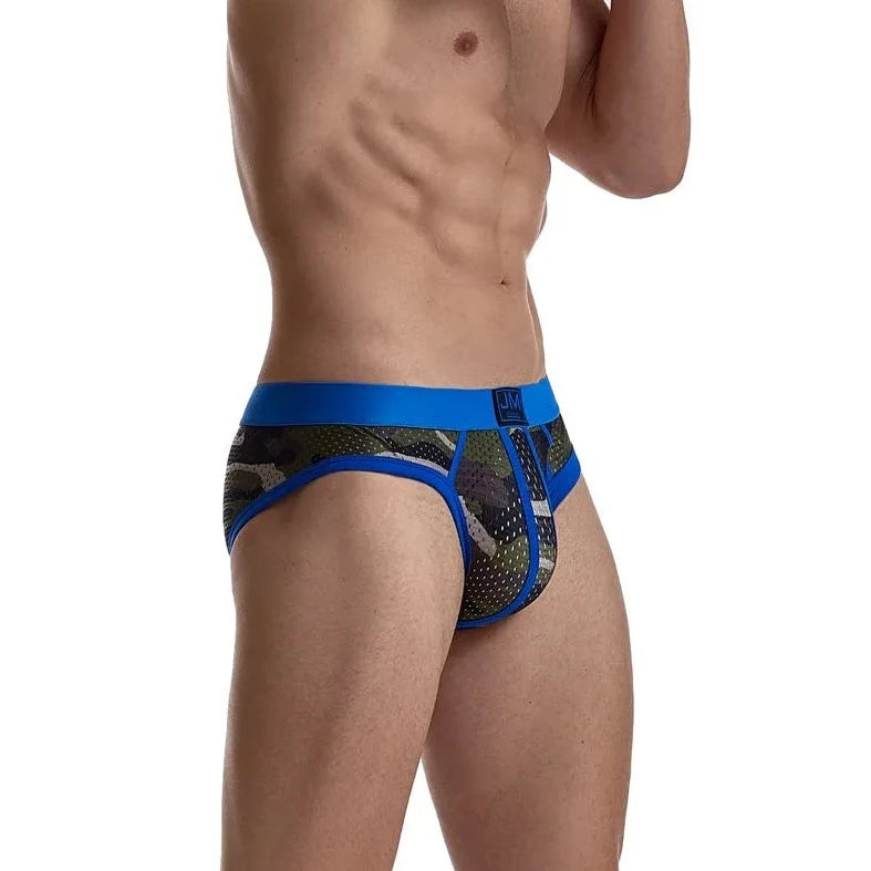 a hot gay man in blue Jockmail Men's Mesh Camo Briefs - pridevoyageshop.com - gay men’s underwear and swimwear
