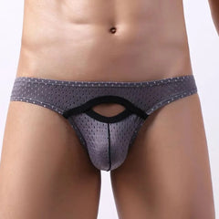 a sexy gay man in Dark gray Men's Hollow Mesh Briefs - pridevoyageshop.com - gay men’s underwear and swimwear