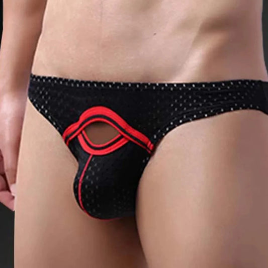 a sexy gay man in black Men's Hollow Mesh Briefs - pridevoyageshop.com - gay men’s underwear and swimwear