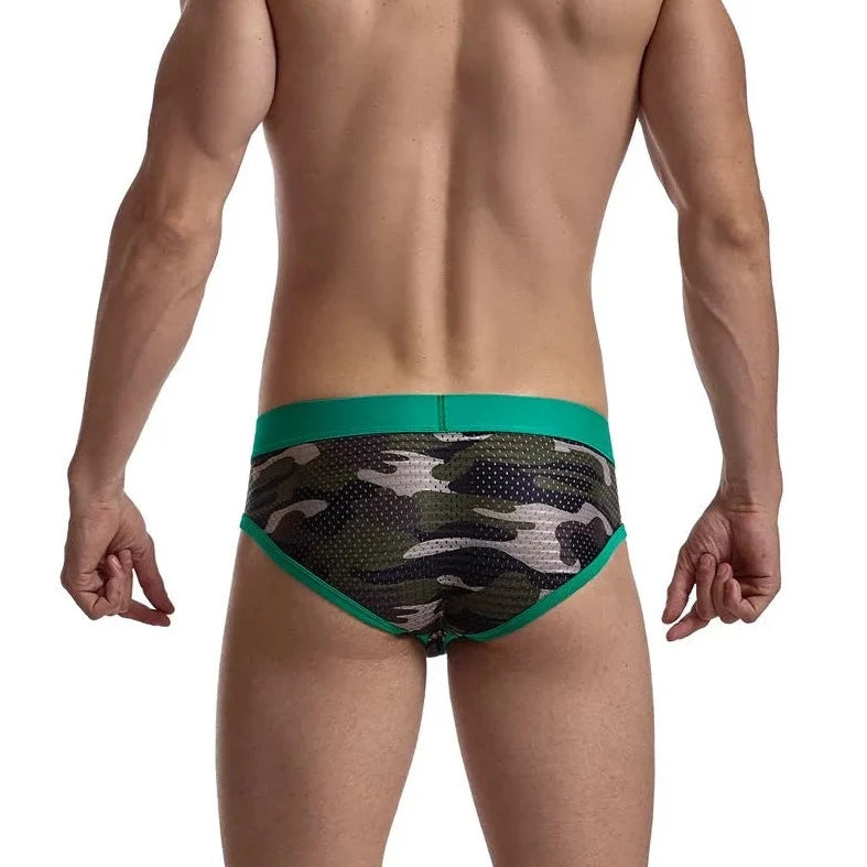 a hot gay man in green Jockmail Men's Mesh Camo Briefs - pridevoyageshop.com - gay men’s underwear and swimwear