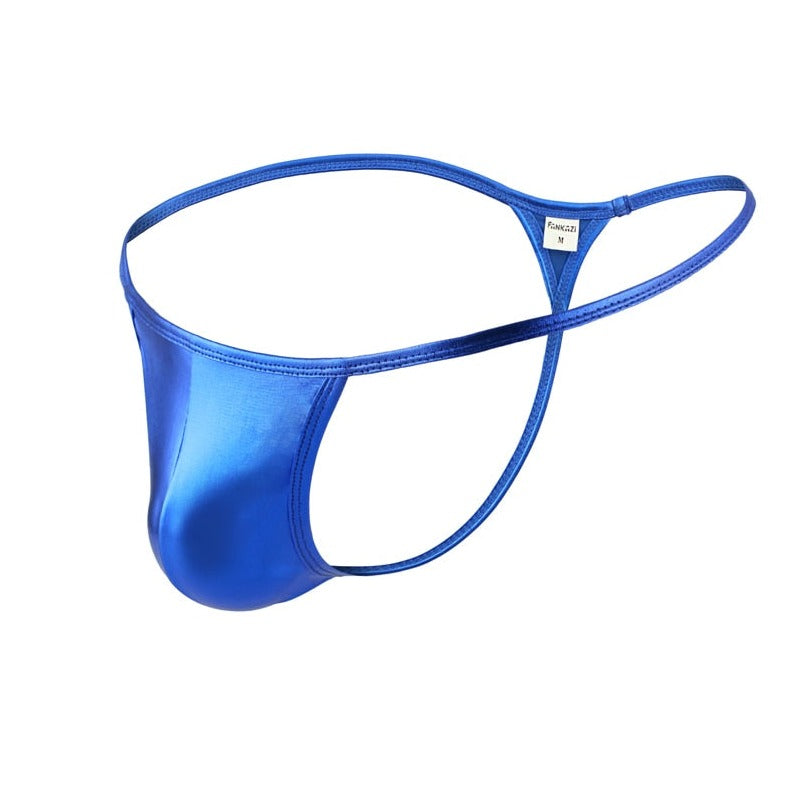 blue CLEVER-MENMODE Shiny Faux Leather Thong | Gay Mens Underwear- pridevoyageshop.com - gay men’s underwear and swimwear