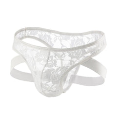 white Lace Briefs with Leg Strap: Mens Lace Panties and Lace Jockstrap - pridevoyageshop.com - gay men’s underwear and swimwear